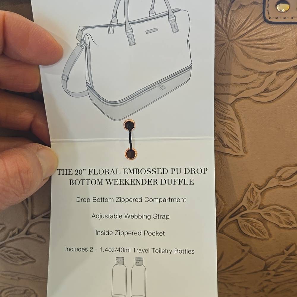 Ellen Tracy Floral Embossed Weekender Travel Bag NWT Beige Taupe - Picture 4 of 12